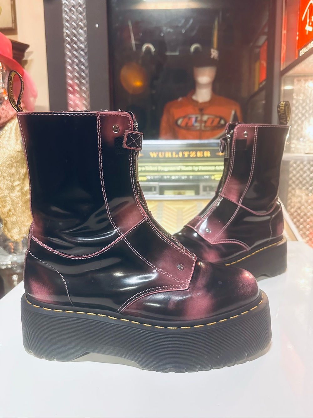 Dr. Martens Jetta Hi Max Patent Leather Rub-off Pink/Purple Platform Boots